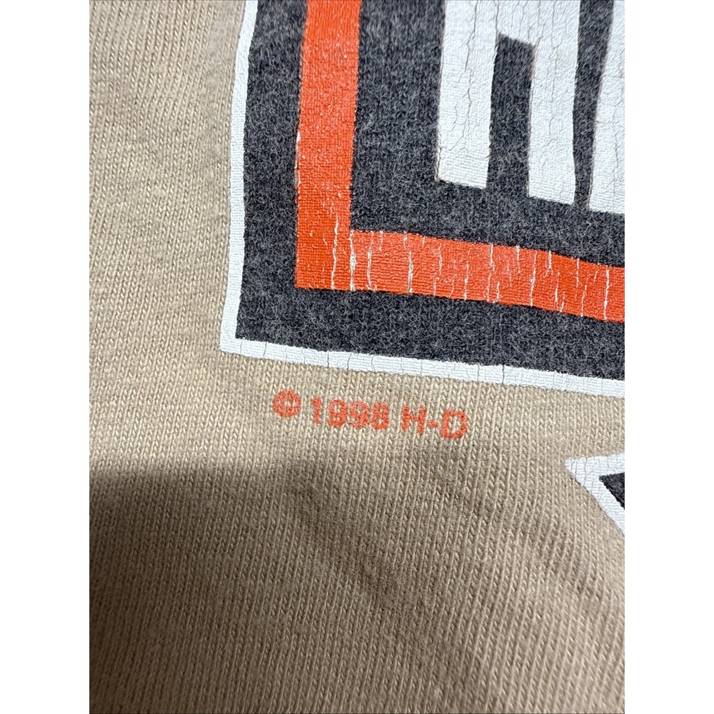 Vintage 1998 Harley Davidson Genoa Ohio T Shirt Hanes Beefy-T Tan Mens Large - Picture 5 of 16